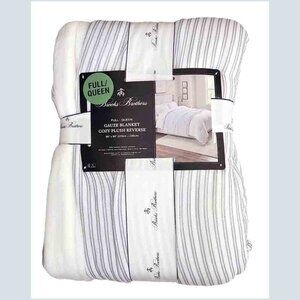 Brooks Brothers Gauze Blanket Plush Reverse Full Queen 90" X 90" Gray White